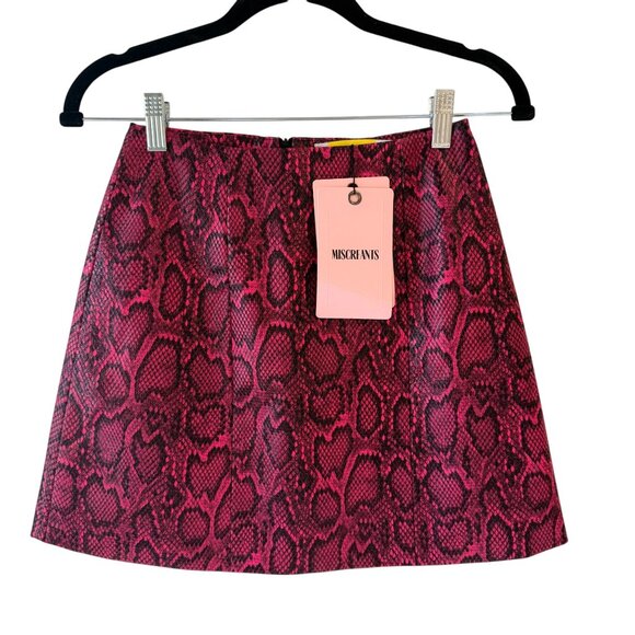 Miscreants USv Size 4 Pink Leather Snake Print A-Line Mini Skirt - Picture 1 of 6